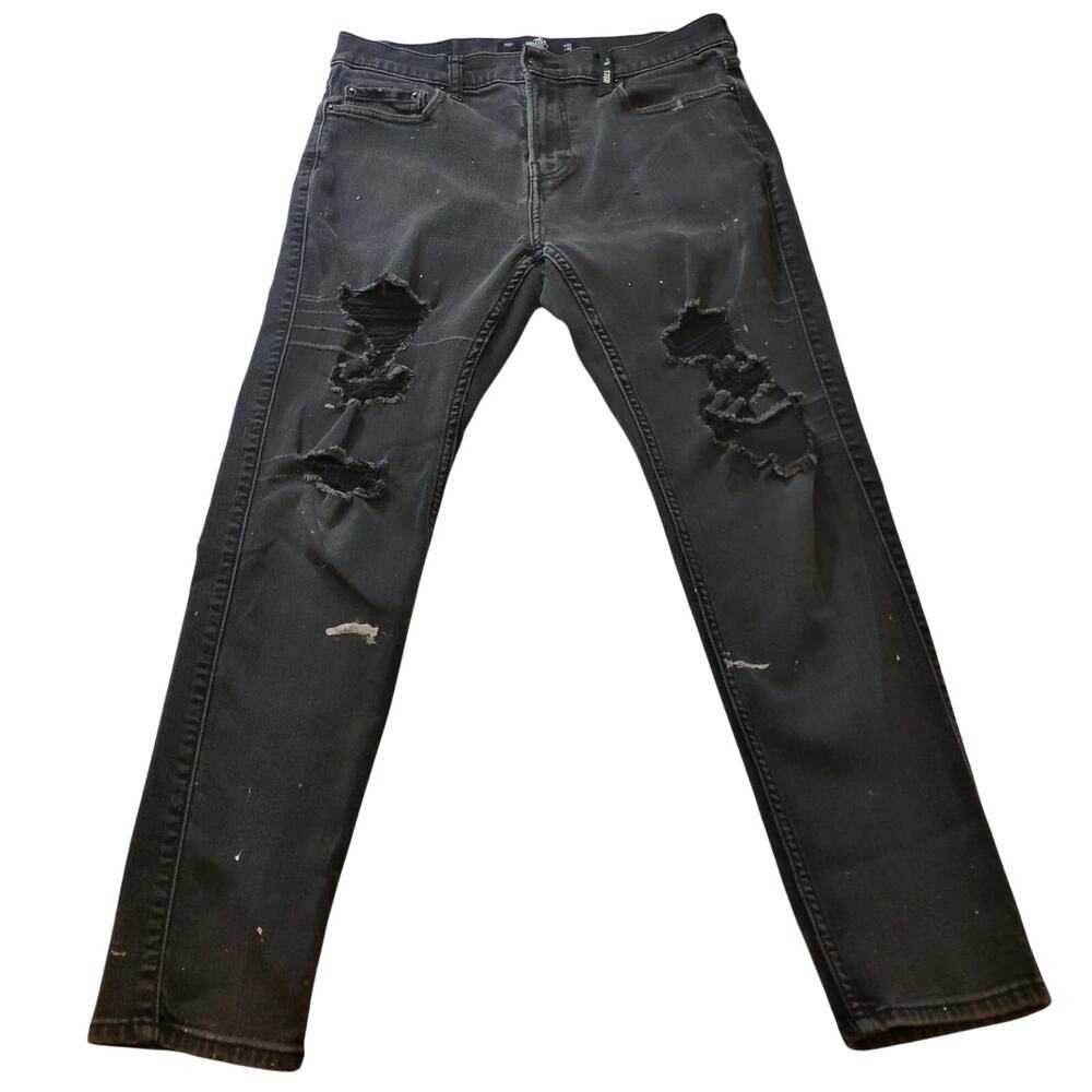 Hollister Taper Distressed Black Jeans Size 32x30 Slim Tapered Ripped Denim